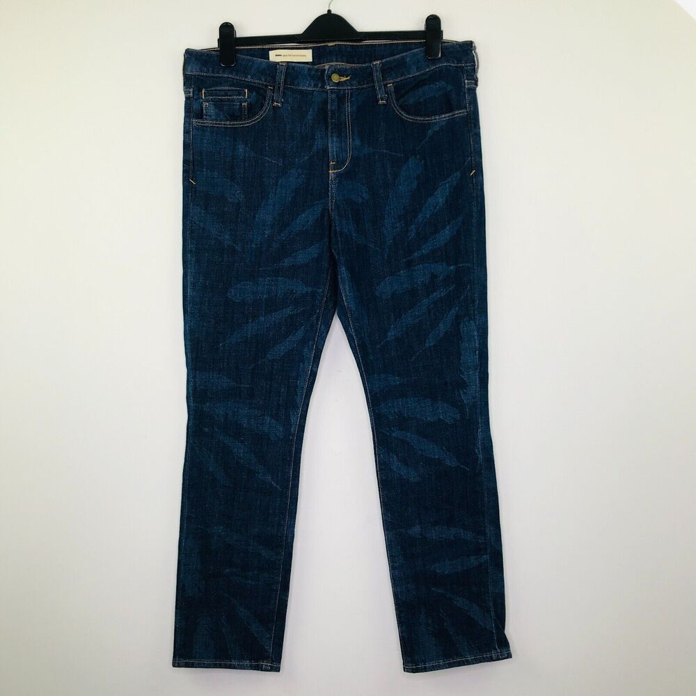 Pilcro & The Letterpress Women's 36 Jeans Dark Blue Feather Print Skinny Leg H